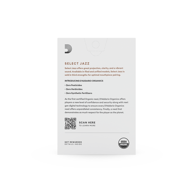 Тростина для альт саксофона D'ADDARIO ORGANIC SELECT JAZZ - ALTO SAX UNFILED 2M (1шт)
