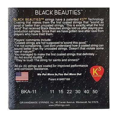Струни для акустичної гітари DR BKA-11 BLACK BEAUTIES Acoustic - Custom Light